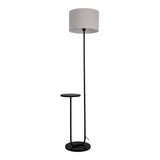 Lampe debout avec table "Tordis" intégrée en métal noir et matériau textile blanc naturel, 157 cm de haut, E27