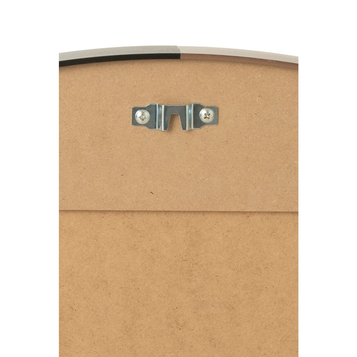 Détail du miroir J-Line avec finition en bois et métal noir