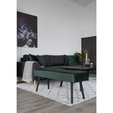 Détail du tissu en velours vert foncé du banc Skiby