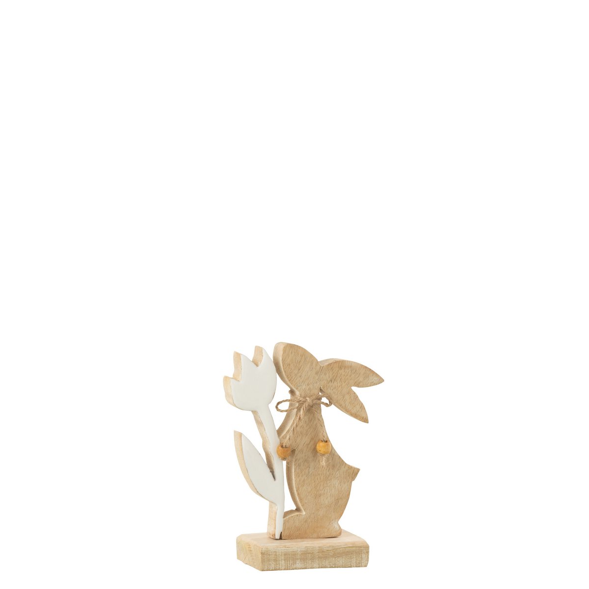 Figurine lapin en bois blanc de J-Line, parfaite pour une décoration de Pâques élégante.