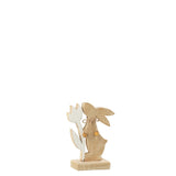 Figurine lapin en bois blanc de J-Line, parfaite pour une décoration de Pâques élégante.
