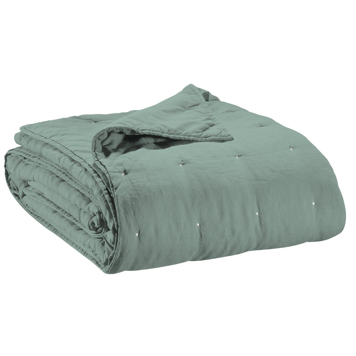 Jeté de lit Stonewashed Zeff en vert de gris, texture douce et élégante