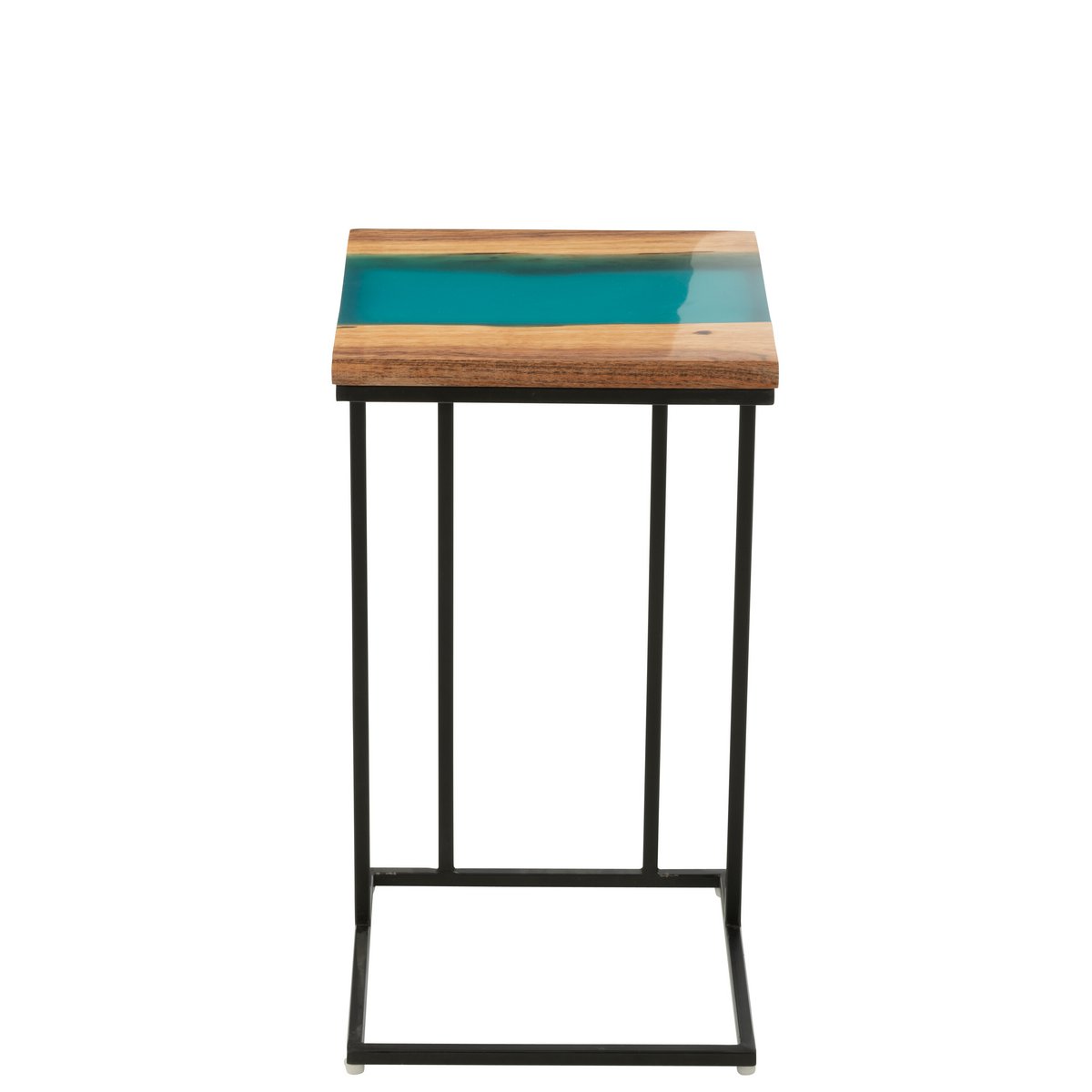 Table d'appoint carrée J-Line en bois et résine époxy, vue de face