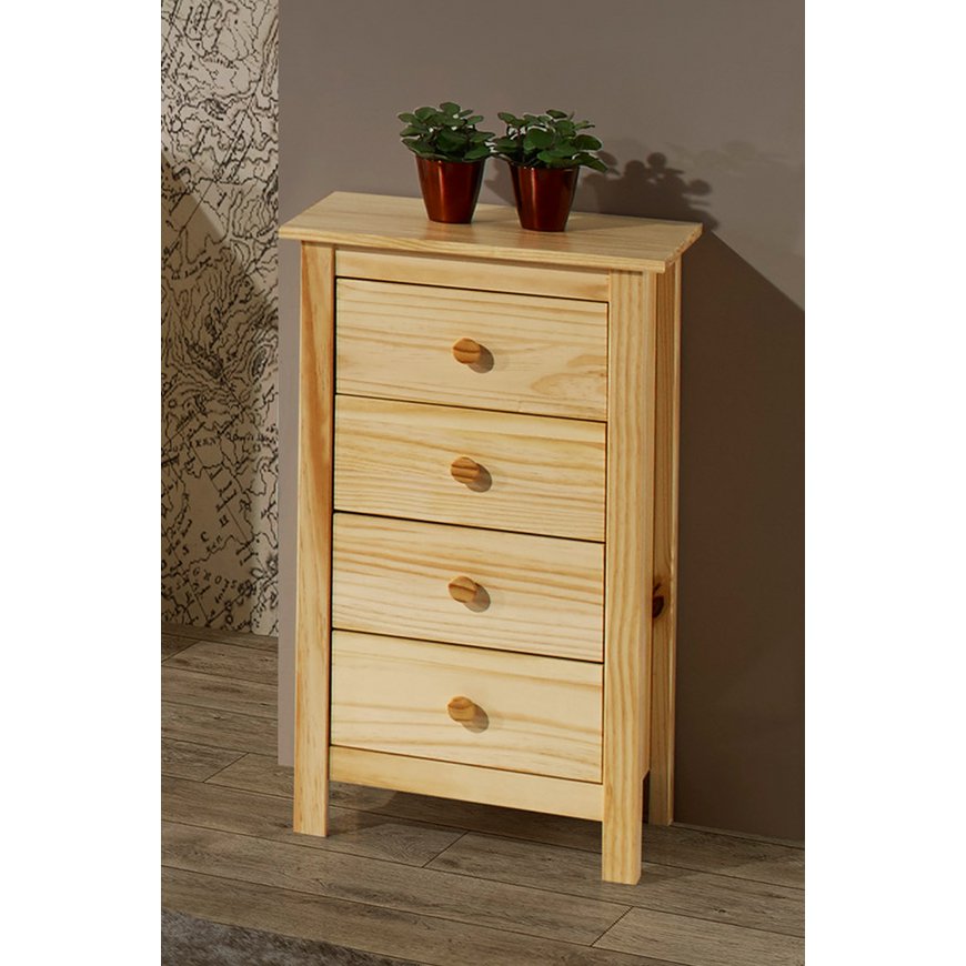 Tiroirs ouverts de la commode en bois avec coulissants métalliques