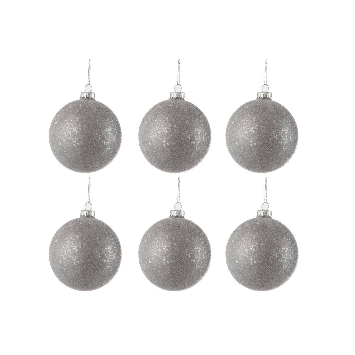 Boule de Noël en verre gris avec paillettes, boîte de 6, par J-Line