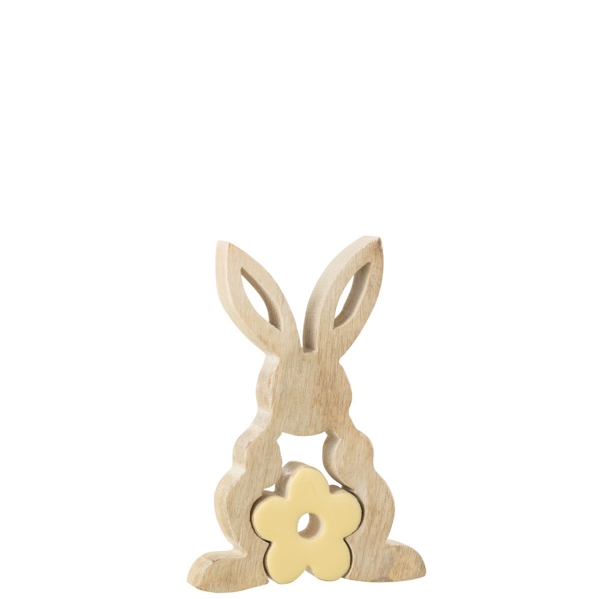 Décoration Lapin J-Line en bois jaune, vue de face