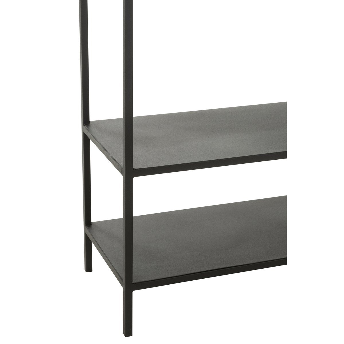 Étagère J-Line en métal noir dans un intérieur contemporain, décorée avec des objets stylés.