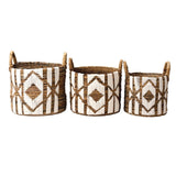 Panier à Linge Panier à Plantes Grand Panier de Rangement Rond NASARI en Fibre de Bananier avec Motif Macramé en Coton