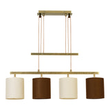 4 Pendant lampe "Tilde", lampe à pendule en métal classique en marron et beige, avec des versions E27, une hauteur de lampe à pendentif réglable et 86 cm de long, idéal comme lumière de salle à manger