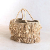 Grand sac panier Boho en raphia et jonc de mer avec franges – Sac fourre-tout d’été fait main TOBA
