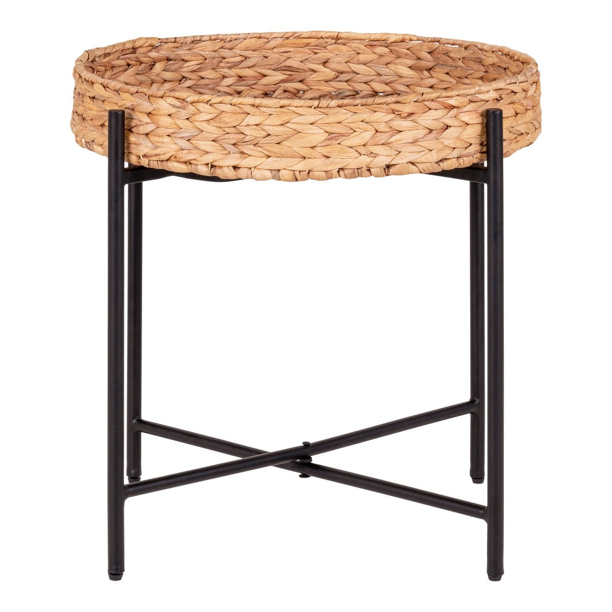 Table d'appoint Naro avec plateau en jacinthe d'eau et cadre en métal noir