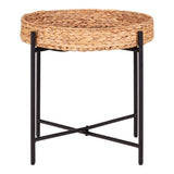 Table d'appoint Naro avec plateau en jacinthe d'eau et cadre en métal noir