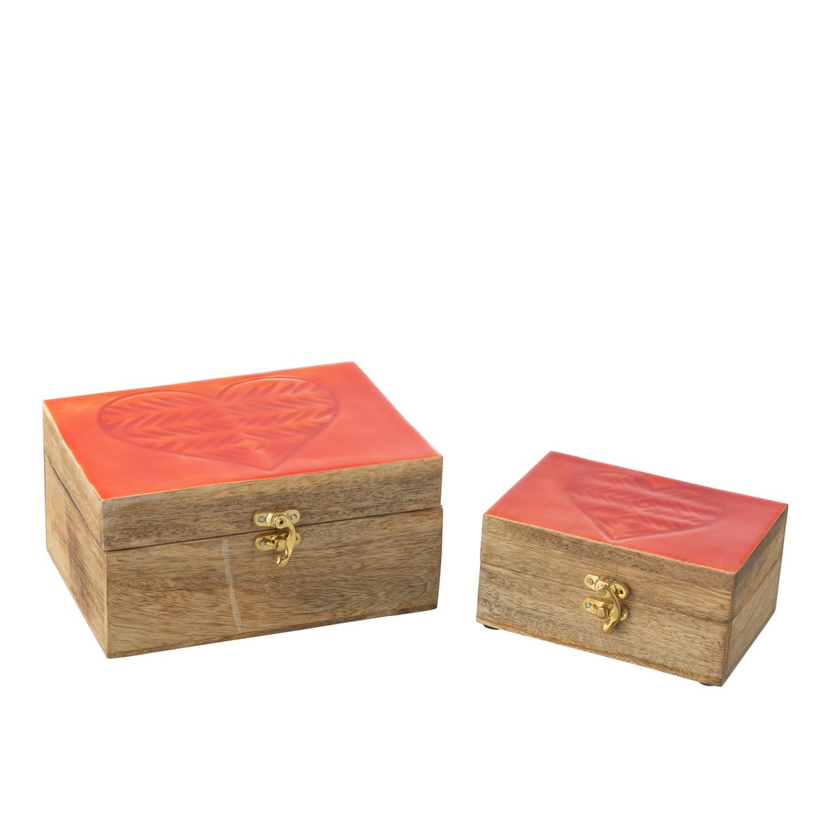 Détail des boîtes Hart Mangohout Red - finition bois multicolore