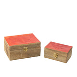 Détail des boîtes Hart Mangohout Red - finition bois multicolore