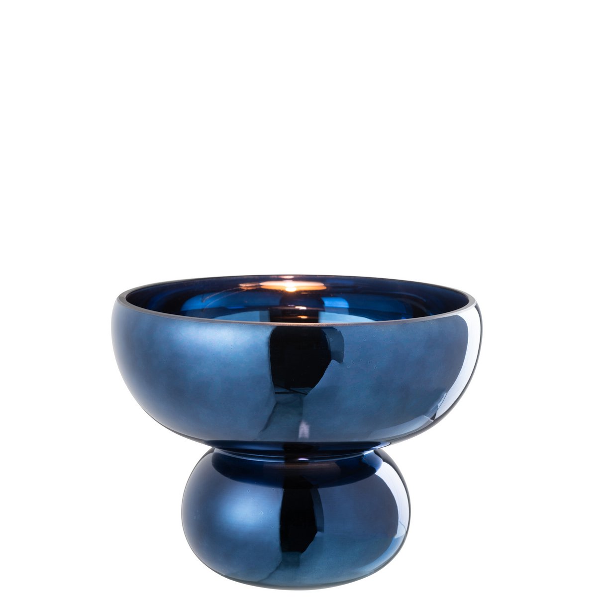 Photophore J-Line rond sur pied - verre - bleu - Ø 23 cm