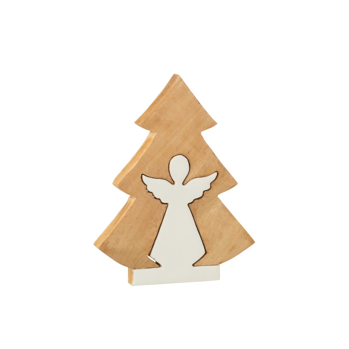 Vue latérale de la décoration Ange Dans Arbre en bois, mettant en valeur sa forme