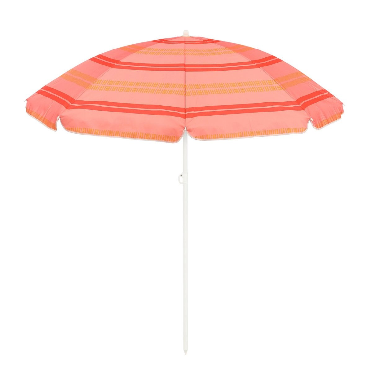 Parasol rayé rose clair avec motif rétro, parfait pour la plage