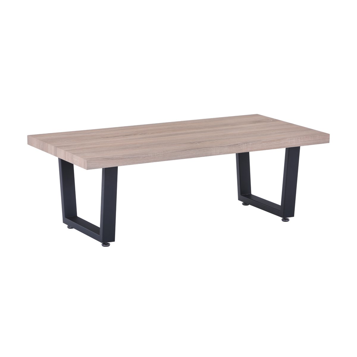 Table basse scandinave en chêne clair avec piètement luge en métal noir