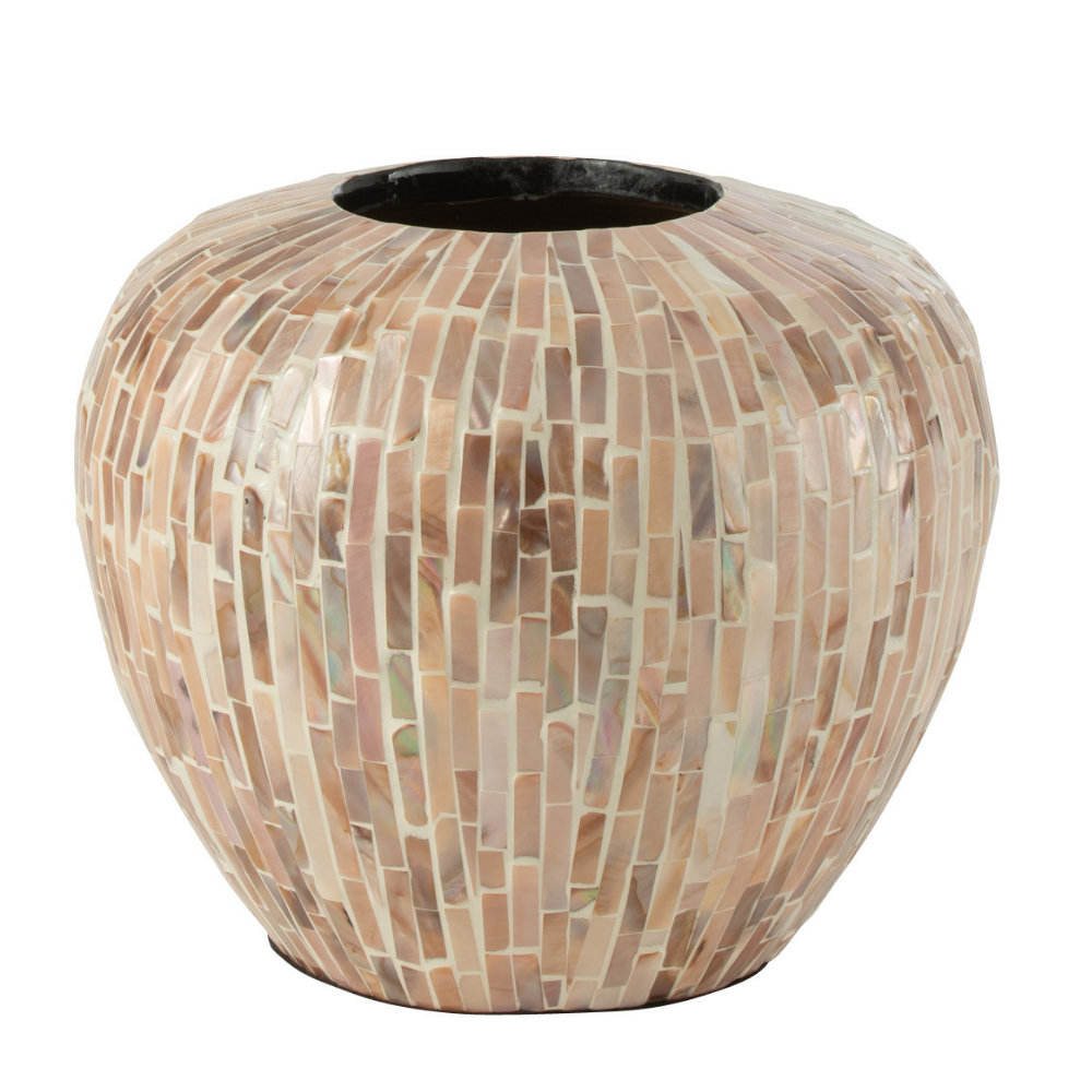 Vase Nuye Bol en rotin beige de J-Line, vue de face avec détails de texture.