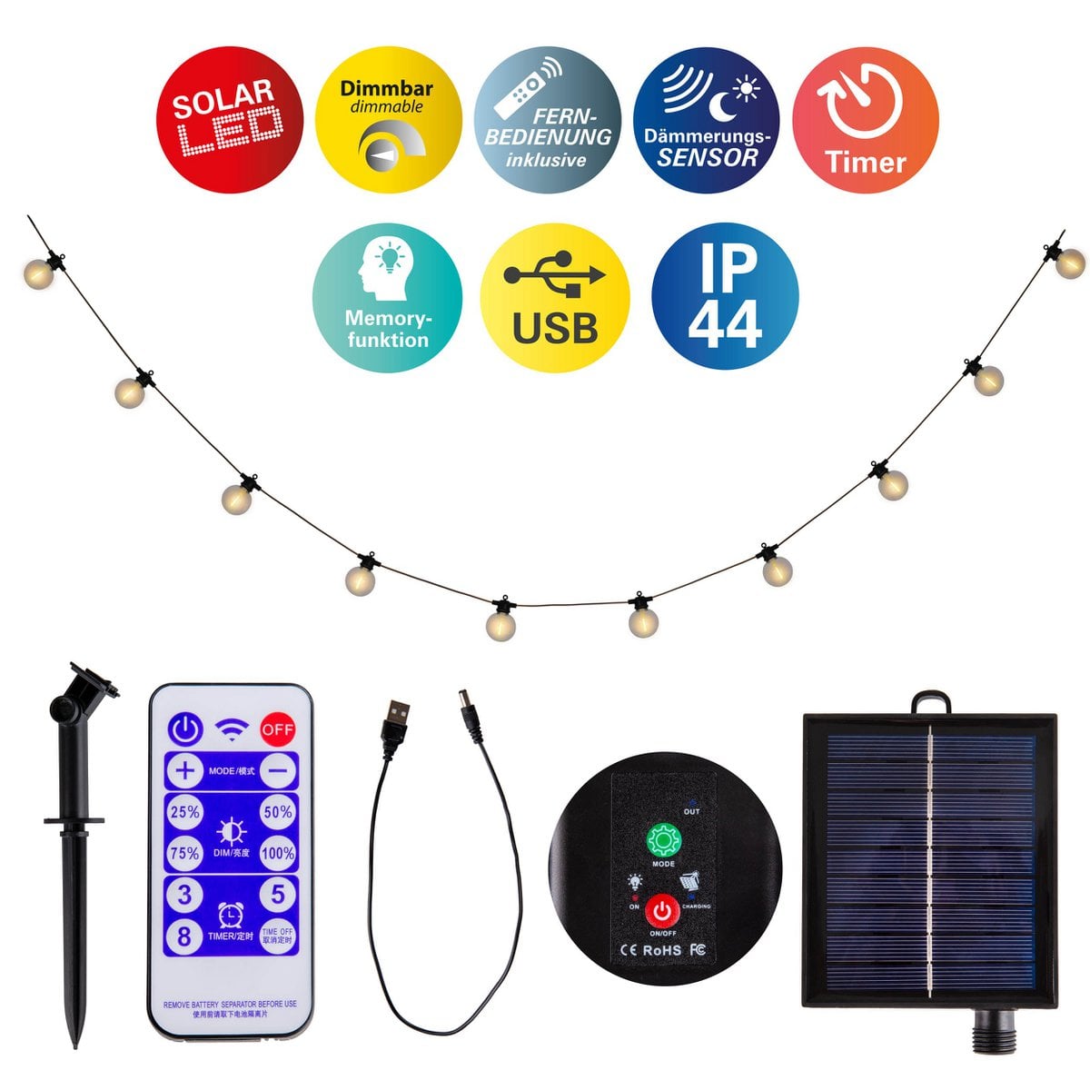 Détail des boules transparentes de la chaîne lumineuse Solar-10