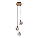 3 plafonds "Fumoso", pendant lampe en métal et en verre en noir, avec douille E14, pour salle à manger, salon, hall ou bureau, lampe suspendue hauteur totale 123 cm.