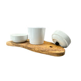 Station d'alimentation RUSTY 2x bols en porcelaine de 0,4 litre plus pot pour herbe à chat en bois d'olivier