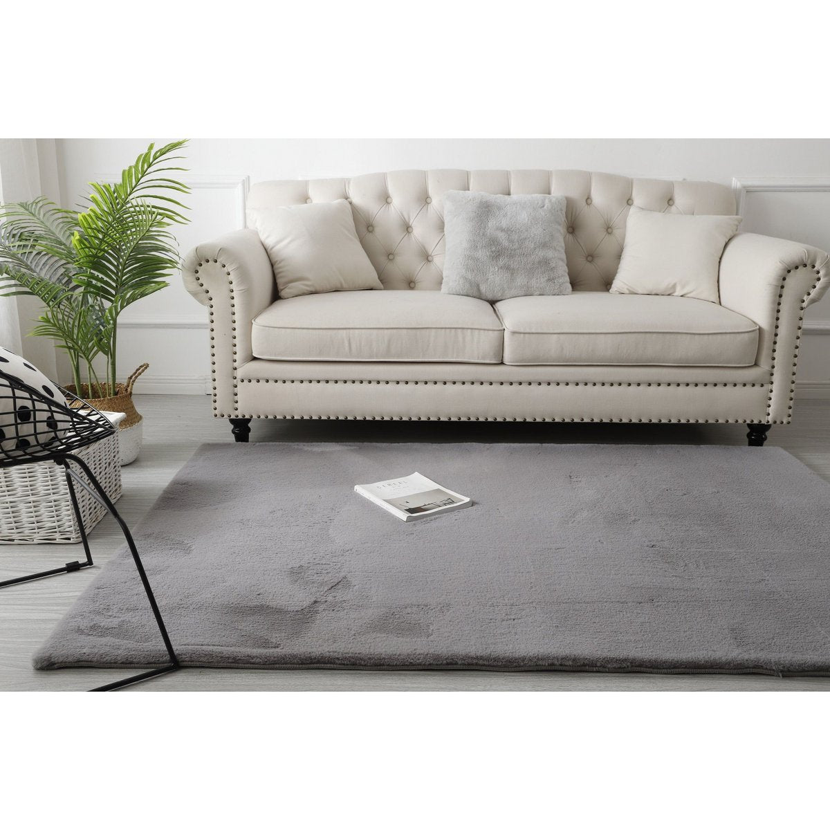 Tapis moelleux gris 200x290cm