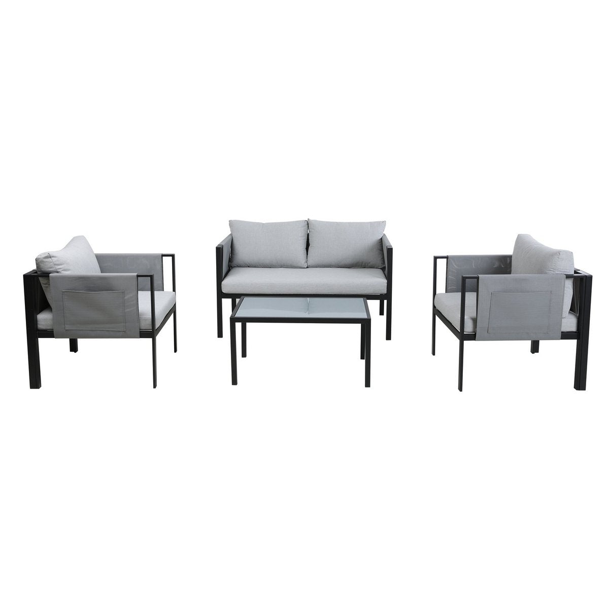 Salon de jardin moderne avec canapé et fauteuils en métal