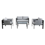 Salon de jardin moderne avec canapé et fauteuils en métal