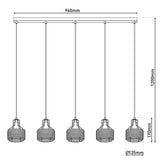 5 pendentif pendentif "Foro" Retro Pendant lampe en métal en noir et or avec des versions E27, 96 cm de long. Éclairage élégant pour le salon, la salle à manger ou la cuisine.