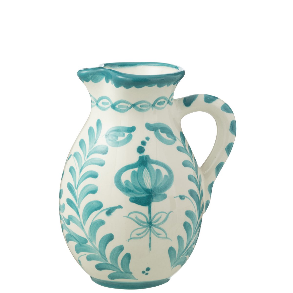 Jug Grenade J-Line en céramique blanche et aqua, vue de face
