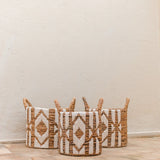Panier à Linge Panier à Plantes Grand Panier de Rangement Rond NASARI en Fibre de Bananier avec Motif Macramé en Coton