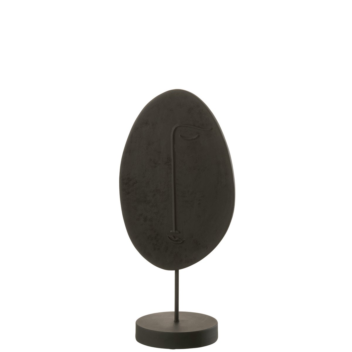 Sculpture Tête Plate Sur Pied Poly Noir, vue latérale montrant les détails.