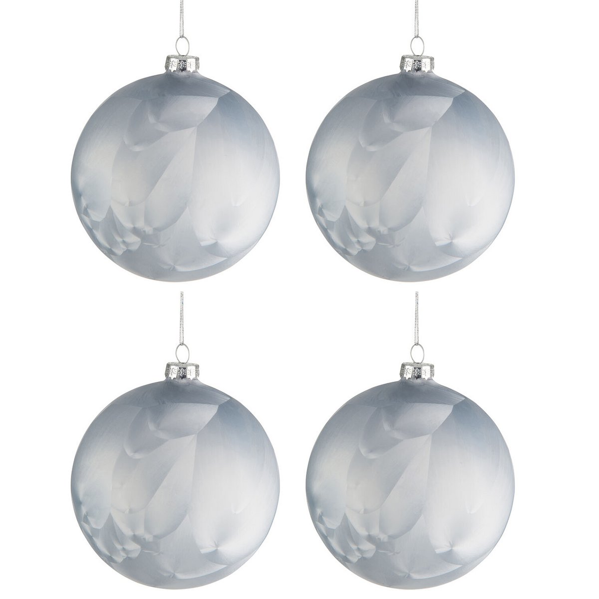 Boule de Noël J-Line en verre bleu glacé, finition mate, ensemble de quatre