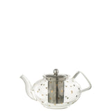 Théière J-Line en verre transparent, vue latérale mettant en valeur le design