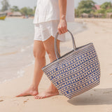 Sac à provisions bleu | Sac de plage | Tote Bag KIDUL en rotin