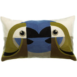 Coussin brodé Loro Cèdre 30x50 avec perroquet stylisé sur toile coton