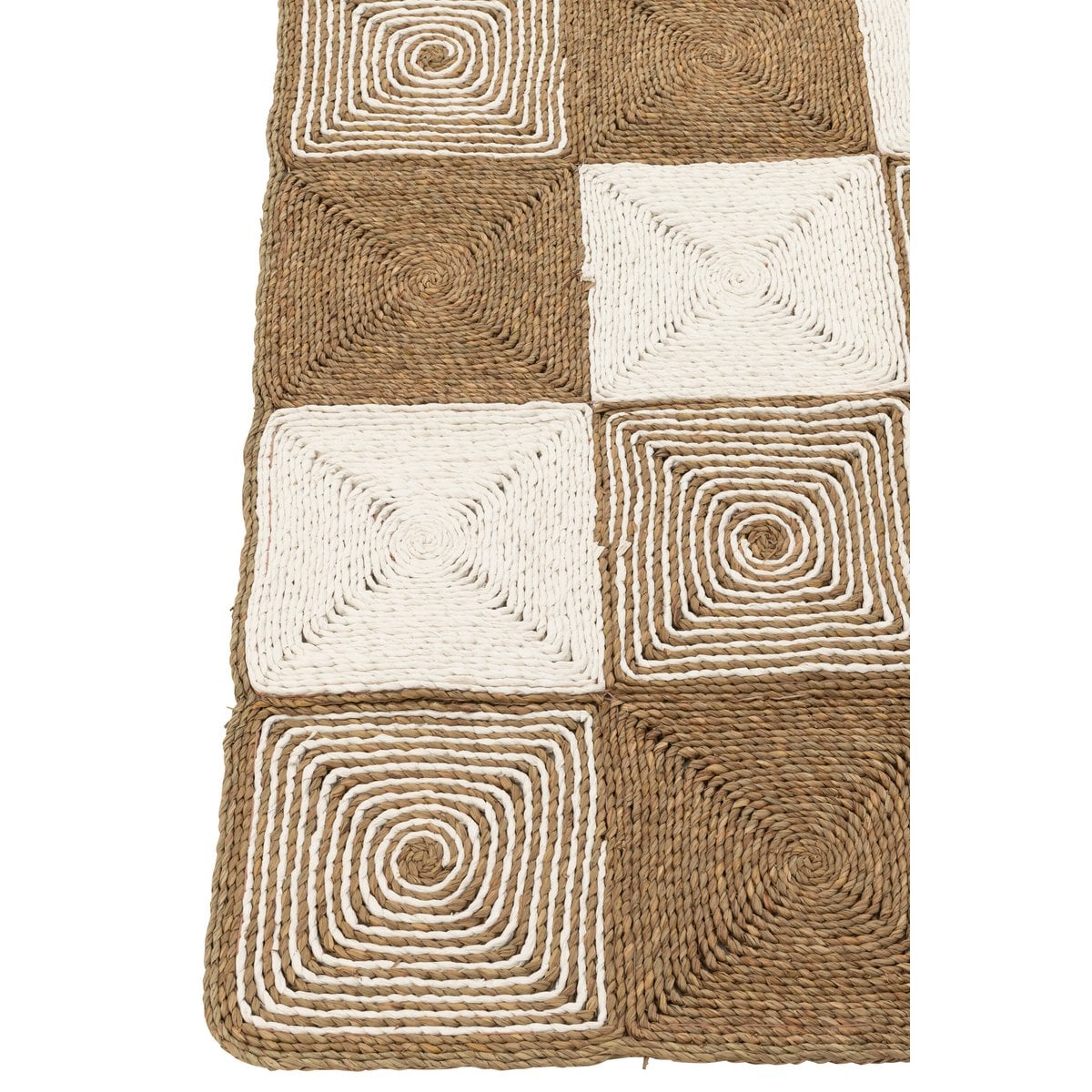 Tapis J-line Squares Tissé - vue de dessus montrant le design élégant en blanc et naturel