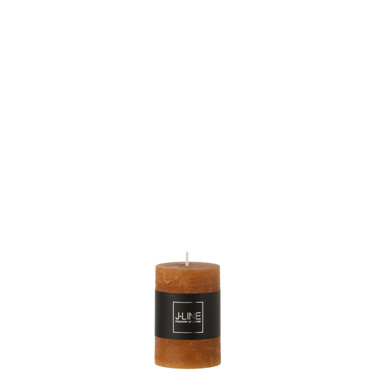 Bougie cylindrique J-Line caramel, élégante et moderne, posée sur une table