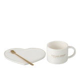 Ensemble J-Line : tasse, soucoupe et cuillère en porcelaine blanche