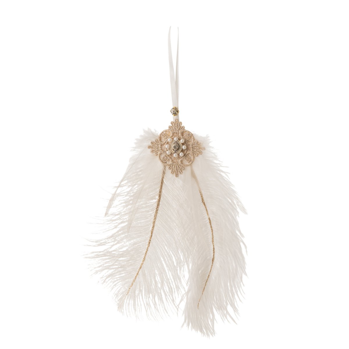 Suspension J-Line Pluim Strass en plumes blanches, design élégant