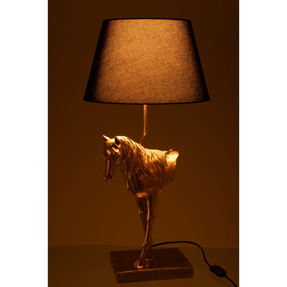 Détail du design élégant de la lampe de table J-Line Devant de cheval