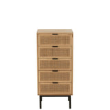 Commode J-Line 5 tiroirs en bois naturel et métal noir vue avant