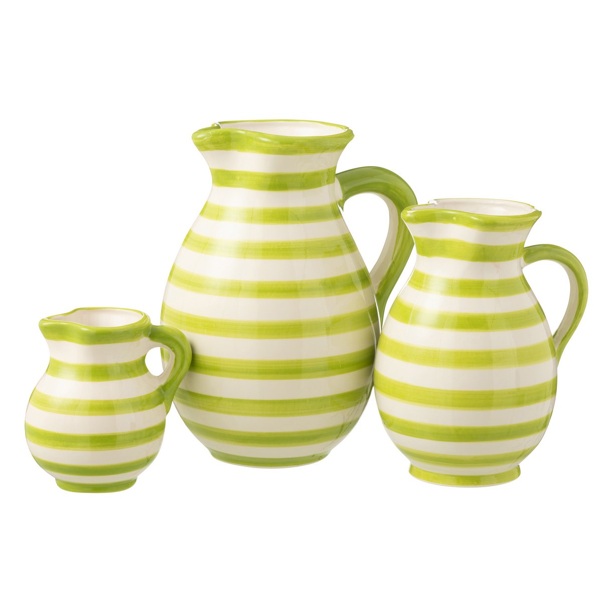 Karaf J-Line Grenada Stripes en céramique blanche et verte, vue de face