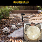Solar-Deco-Earthspieß 3 Set "LULE" Ø Env. 10 cm, env. 20 cm de haut, en acier inoxydable, verre avec un effet de crépitement