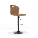 Détail du tabouret de bar Cordoba noir, mettant en avant le tissu cognac doux
