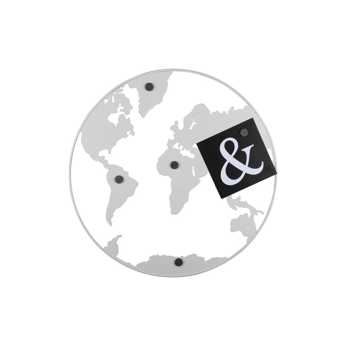 Tableau mémo carte du monde en métal avec aimants, vue de face