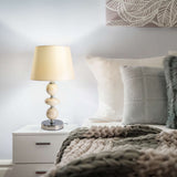 Lampe de table en céramique "Araga" 36 cm de haut, lampe de table en métal, céramique, avec des lames de texte, beige, avec socket E14, éclairage pour salle à manger, salon, couloir ou bureau