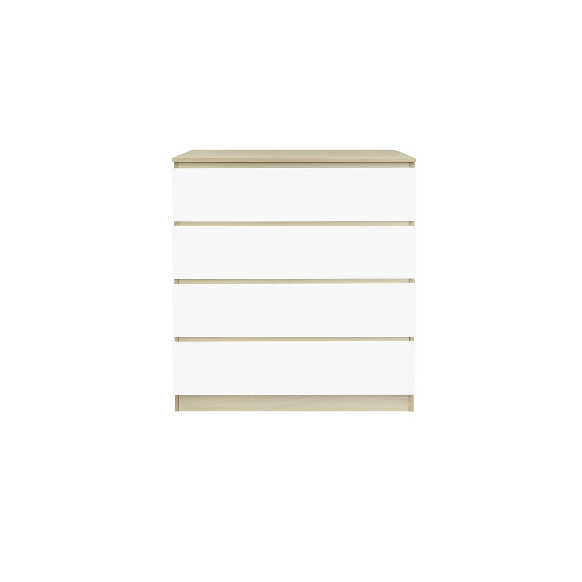 Commode chic scandinave en bois et blanc, vue de face