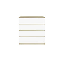 Commode chic scandinave en bois et blanc, vue de face